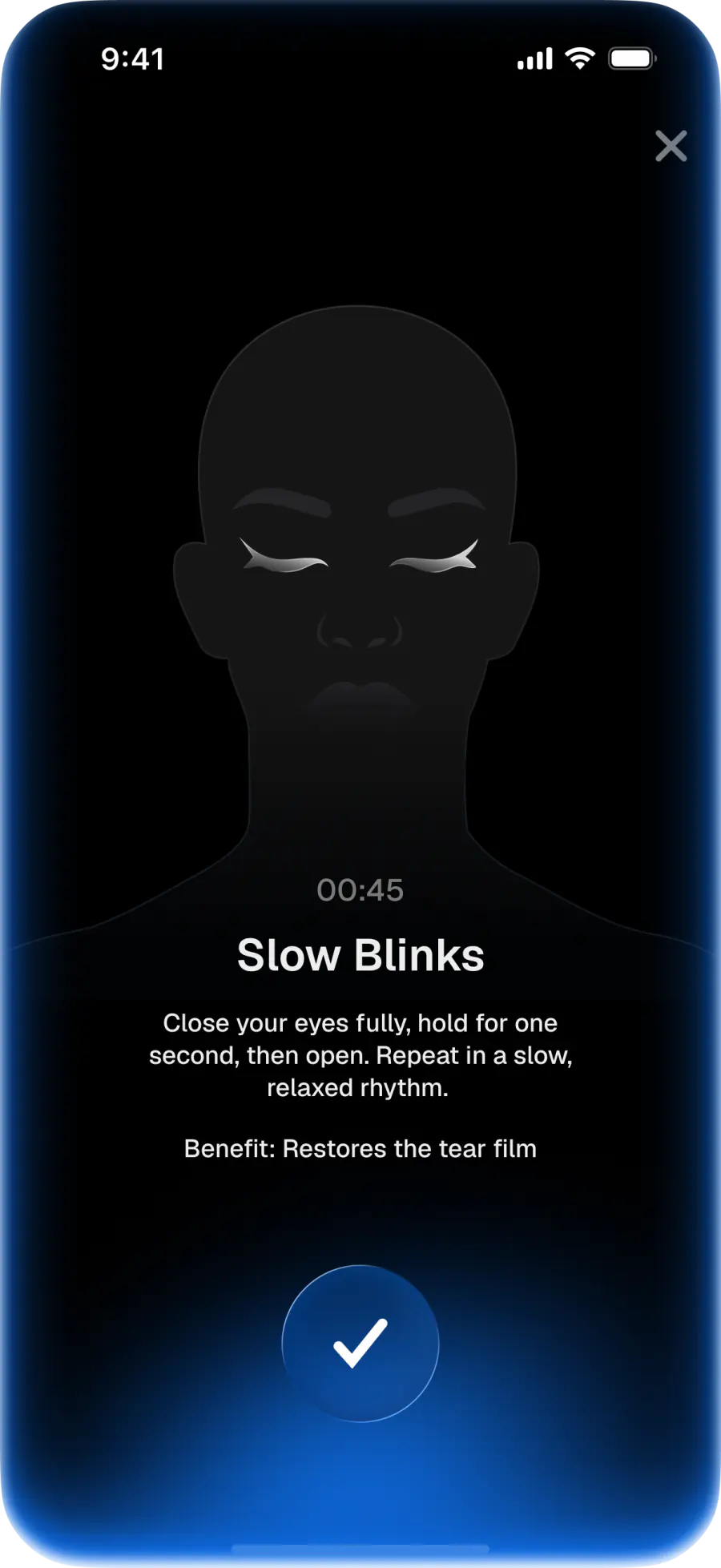Slow Blinks screen in EyeWell